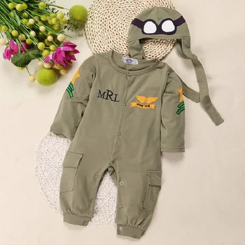 Malčka Fant Je Pilot Dolgimi Rokavi Jumpsuit Hooded Zelena Bombaž Romper Newborn Baby Kostumi Za Dojenčke