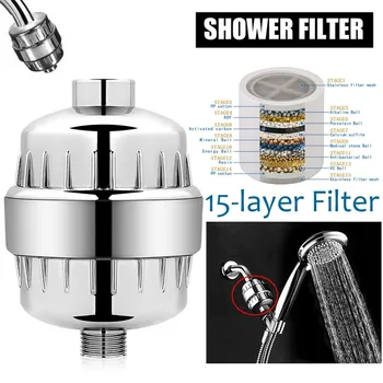 15 Fazi Filter Pipo Kopalne Vode Čistilec Kopalnica Tuš Filter Zdravje Mehčalec Klora Odstranitev Univerzalno Čiščenje Vode