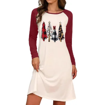 Jeseni Ženske Plus Velikost Božič Obleko Sleepshirts Krog Vratu Raglan Dolg Rokav Priložnostne Midi Obleke