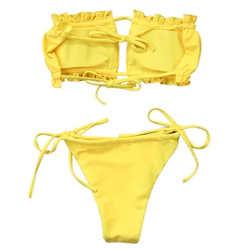 Ženske 2pcs Seksi Bikini Komplet Žice-Brezplačno Votle Prsi Modrc Trikotnik Trakov Hlačne Plavanje Obleko