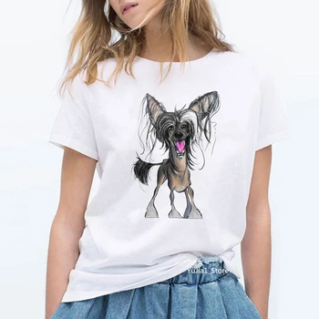 Vintage Kitajski Čopasti Pes natisne majica s kratkimi rokavi ženske pes ljubimec prijatelje, darilo za rojstni dan tshirt poletje 2020 ženska oblačila t-shirt