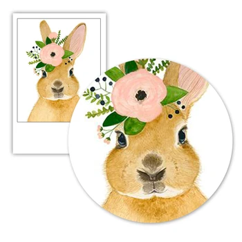 Zajček Zajec z Rožo Krono Gozdnih Živali Tiskanje Vrtec Živali Art Dekor Cvetlični Stenske Slike Za Otroke Sobe