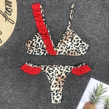 Visoko Pasu Bikini 2020 Mujer Rdeče Leopard Seksi Tangice Brazilski Bikini Push Up Kopalke, Kopalke Ženske Kopalke Monokini