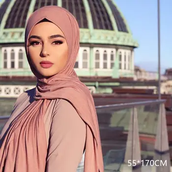 Moda za Ženske Dolgo Šal Muslimanskih Jersey Hidžab Šal Navaden Mehko Modal Bombaž Turban Islamske Glavo Obloge Afriki Glavo 170x60cm