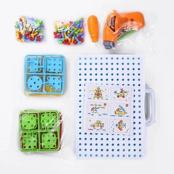 Otrok Vaja Igre Ustvarjalni Mozaik Stavbe Puzzle Nastavite Intelektualne Izobraževalne Igrače, Električni Vijake, Matice Orodja Komplet za Fante