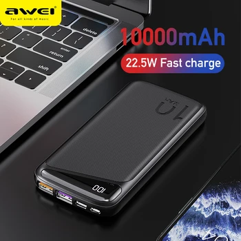 Awei P103K Moči Banke 10000mAh LED Zaslon Hitro, Hitro Polnjenje Powerbank Tip C Dual USB Zunanje Baterije Za 22,5 W