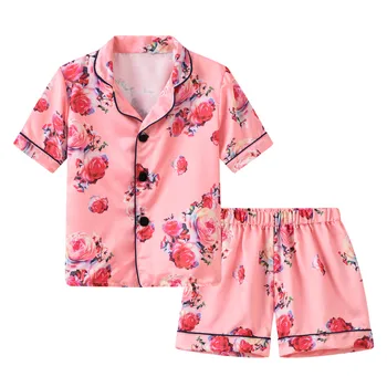 Malčka Otroci Baby Dekleta Cvetje Pižamo Sleepwear Majica, kratke Hlače Komplet Obleko pižame otroci koszula nocna пижамный комплект