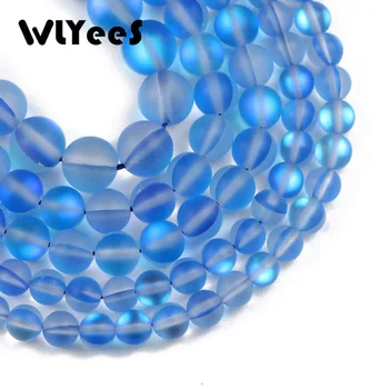 WLYees Mat modra Sintetičnih Flash Kamen kroglice Krog Naravnih Labradorite Kamen Svoboden osnovo za nakit, izdelava Zapestnico, Uhane DIY