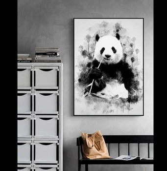Srčkan Panda Jedo Bambusa Umetniško Platno Slikarstvo Plakatov in Fotografij Wall Art Skandinavskih za dnevno Sobo Živali Umetnosti Doma Dekor