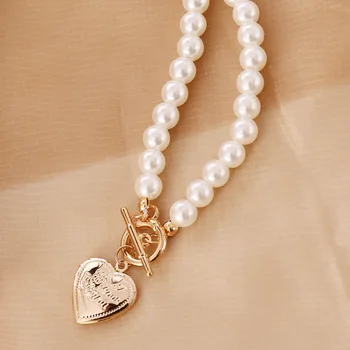 Moda za ženske ogrlica z ljubeznijo-obliko retro pearl vsestranski clavicle ogrlico, obesek za ženske ženski darila