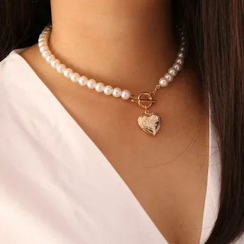 Moda za ženske ogrlica z ljubeznijo-obliko retro pearl vsestranski clavicle ogrlico, obesek za ženske ženski darila