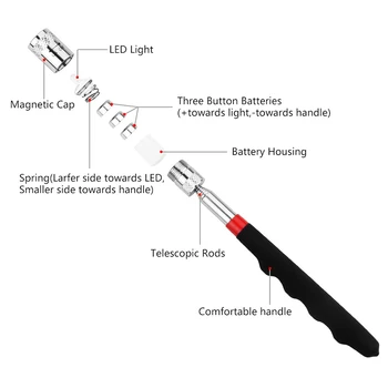 Mini LED Magnet Teleskopsko Magnetni Pick Up Svetilko, Baklo luči Za Pobral Izvijač Matica In Vijak Ročno Orodje