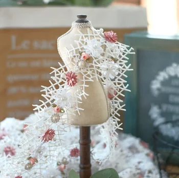 50 cm Biseri Beaded Čipke Trim Traku 3D Cvetje Poroke, Poročne obleke Šivanje Aplicirano Oblačila Kostum Klobuk Dobave Roza Bela DIY