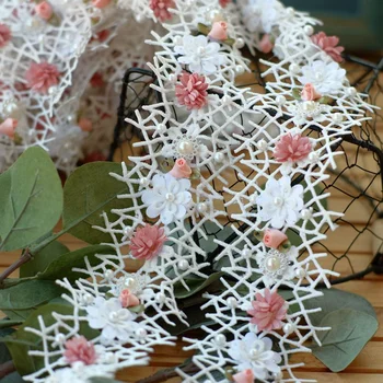 50 cm Biseri Beaded Čipke Trim Traku 3D Cvetje Poroke, Poročne obleke Šivanje Aplicirano Oblačila Kostum Klobuk Dobave Roza Bela DIY