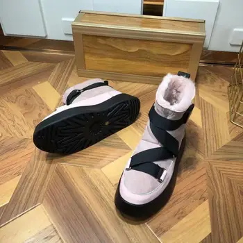 Zapatos de mujer Pozimi Toplo Samta Platformo Krzno Sneg Škornji Ženska Črna Rjava Jate Chaussures Femme Kratek Gleženj botines