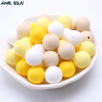MHS.SONCE Hrane silikona varno žvečljive silikonske kroglice gream,bela,rumena krog kroglice trpežne za DIY baby začetnih nakit
