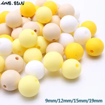 MHS.SONCE Hrane silikona varno žvečljive silikonske kroglice gream,bela,rumena krog kroglice trpežne za DIY baby začetnih nakit