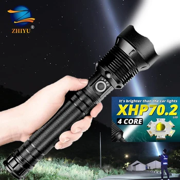 ZHIYU Močna LED Svetilko XHP70/50 Super Svetla Flash Luči USB Polnilne Zoom Taktično Svetilke Z baterijo zaslon