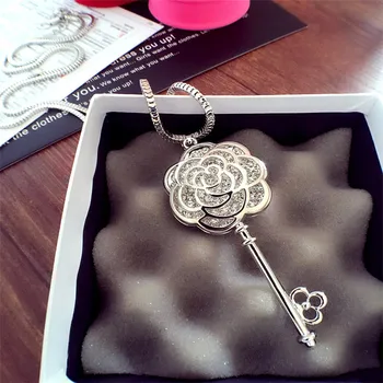 Rose cvet ključ obesek ogrlica 2017 Nove ženske korejski luksuzni nakit collier femalel/collana/kola ogrlica