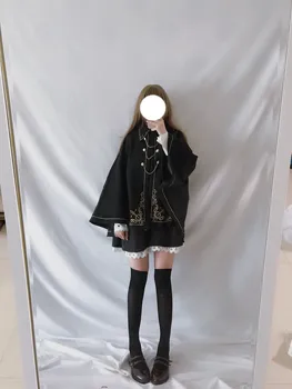 Japonski Harajuku kawaii dekle jeseni, pozimi temno lolita plašč polo ovratnik batwing rokav gothic lolita plašč retro viktorijanski loli