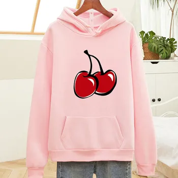 Cherry Ženske Flis Pulover S Kapuco Sweatshirts Pozimi Harajuku Moda 2020 Oversize Ženski Puloverji Toplo Žep Hooded Suknjič Vrhovi