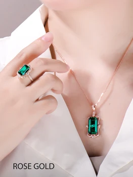Zeleni biser, Smaragdno crystal,obeski za ženske， ogrlica za ženske，925 sterling srebro，verigi okoli vratu kpop nakit