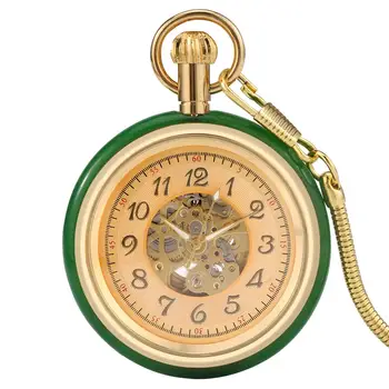 Luksuzni reloj Edinstveno Jade Zlati Automatic Mehanski žepna ura Self-Navijanje Ure Okostje Izbiranje Nakit Watch FOB Kača Verige
