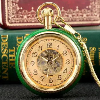 Luksuzni reloj Edinstveno Jade Zlati Automatic Mehanski žepna ura Self-Navijanje Ure Okostje Izbiranje Nakit Watch FOB Kača Verige