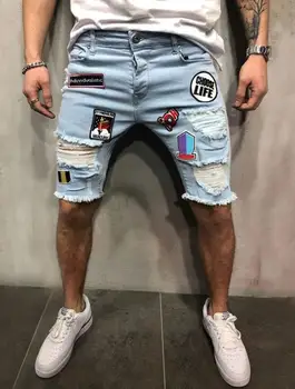 2019 novih Moških Raztrgala Stiski Slim Fit Elastična Stretch Obliži Moški ulične hiphop Luknjo Traper Hlače Biker jeans hlače