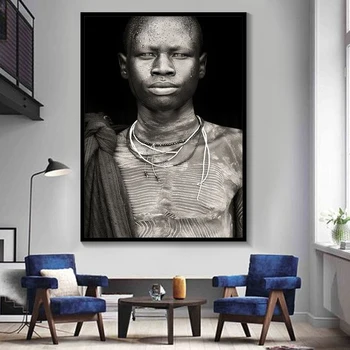 Afriški Človek Steno Umetnost Portret Doma Dekoracijo Črno-Bele Plakate In Grafike Dnevna Soba Platno Slikarstvo Stenske Slike