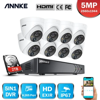 ANNKE 8CH 5MP Varnostne Kamere Sistem 5MP Lite 5IN1 H. 265+ DVR Z IP67 5MP PIR HD EXIR Dome Vremensko Nadzor CCTV Kit
