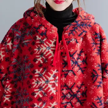 Plus Velikost Hooded Specializiranimi za umetno Krzno Plašč za Ženske do leta 2020 Pozimi Ženska Jakna Coats Prevelik 4XL 5XL Božič Parkas Vrhnja oblačila Rdeče Plašč