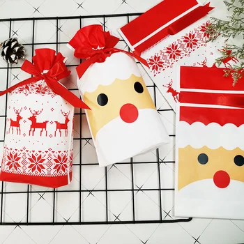 50 KOS/100 KOS Božično darilo vrečko počitnice dekoracijo vrečko bonbonov piškotek prigrizek vrečke za pakiranje hrane vrvico snop žep