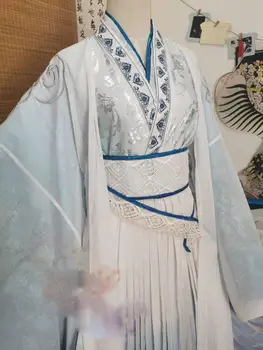 Unisexual Moški Ženska Bela Modra Vezenje Vila Kostum Hanfu Cos Lan Zhan Lan Wangji za Anime Ustanovitelj Diabolism