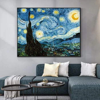 Zvezdnato Noč Van Gogh Znanih Oljna Slika, Platno, Tisk Nordijska Plakat Stenskih Slikah, Za Dnevni Sobi Doma Dekor Brez Okvirjev