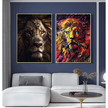 Barvita Lions Umetnost Slikarstvo na Platno Plakatov in Fotografij Živali Dekorativne Stenske Umetnosti Slike za Dnevni Sobi Doma Dekor
