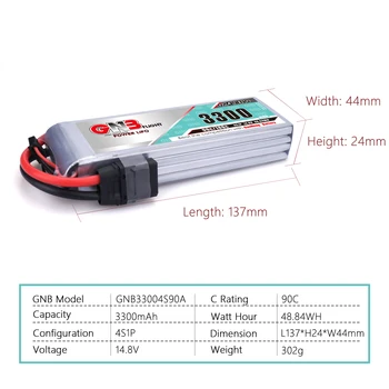 Gaoneng GNB 3300mAh 4S 90C 14.8 V Lipo Baterije XT60 XT90 T Plug Fiksno Krilo Modelu Vozila Ladje Visoko zmogljiv Litij Baterija