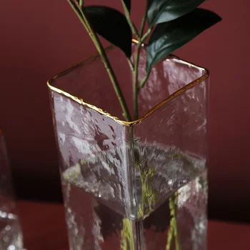 Strongwell Nordijska Stekla Cvet Vazo Z Zlato Platišča Vaza Namizje Rastline Pokal Figurice Dom Dekoracija Dodatna Oprema Vaze