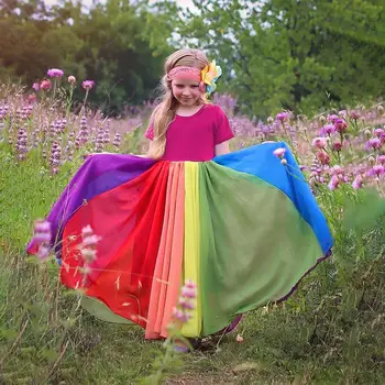 Poletje Dekleta Kratek Rokav Obleka 2020 INS Dolgo Rainbow Barva za Šivanje Obleke za Otroke, otroška Oblačila, Obleko Za Dekle 2-8 Y