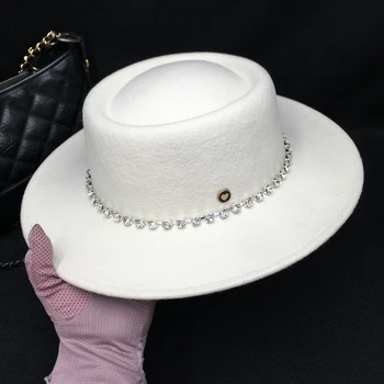 Nove zimske bele volne klobučevine ženske klobuk, ki je Britanski socialite edition black ženske kape plima izvrtino Fedora moda