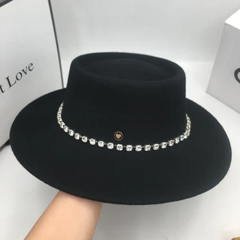 Nove zimske bele volne klobučevine ženske klobuk, ki je Britanski socialite edition black ženske kape plima izvrtino Fedora moda