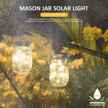 Mason Jar Sončne Svetlobe LED IP65 Vodotesen Inteligentni Nadzor Mason Jar Visi Svetilka Stranka Steno Tabela Dekorativne Svetilke