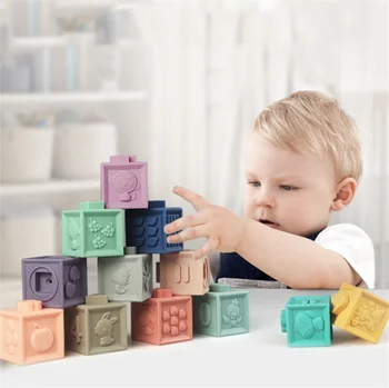 Baby Mehke Igrače Senzorično Silikonski Izobraževalne gradniki 3D Visi Žogo Dojenčki Gume Teether Stisnite Kopel Igrače Za Toddlers
