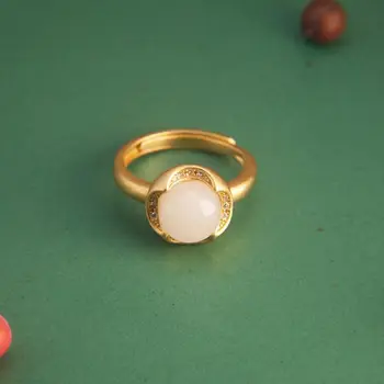 SNew srebro vdelan naravnih Hetian bela Chalcedony diamantni prstan, zlate temperament čar svetlobe luksuzni ženske blagovne znamke nakit