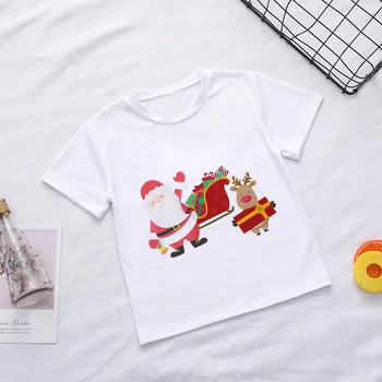 Priložnostne Poletja Otroci Fantje T Shirt Santa Claus Drevo Elk Kawaii Tiskanje Božič Majica Lep Kratek Rokav Moda Baby Dekle Vrhovi