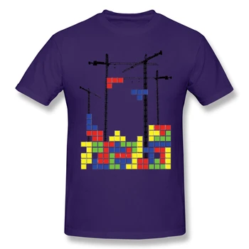 Tetris, Moške, Bombaž Majica Grafika Plus Velikost Tetris Skyline Prevelik Vrhovi