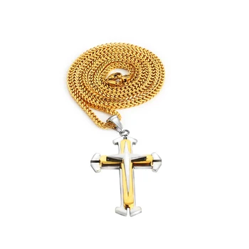 Hip hop iz Nerjavečega Jekla Križ Obesek Ogrlica izjavo zamotek 316L verske Zlati Križ Ogrlica ornament na debelo nakit