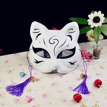 Japonski Fox Maske Poln Obraz Ročno poslikano Slog PVC Fox Mačka Masko Cosplay Maškarada Festival Žogo Kabuki Kitsune Cosplay Kostum