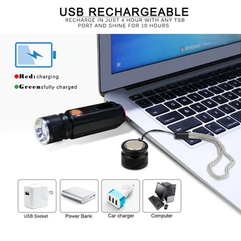 Multifunkcijski LED Svetilka USB Polnilne Baterije Močan T6 Baklo Strani COB Svetlobe Design Svetilka Rep Magnet Worklight