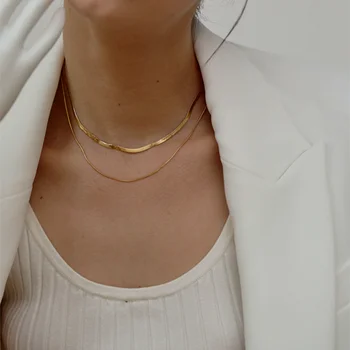 Dvojno višeslojno kost kača choker veriga ogrlica za ženske iz nerjavečega jekla, zlata barva ravno verige ogrlica punk moda